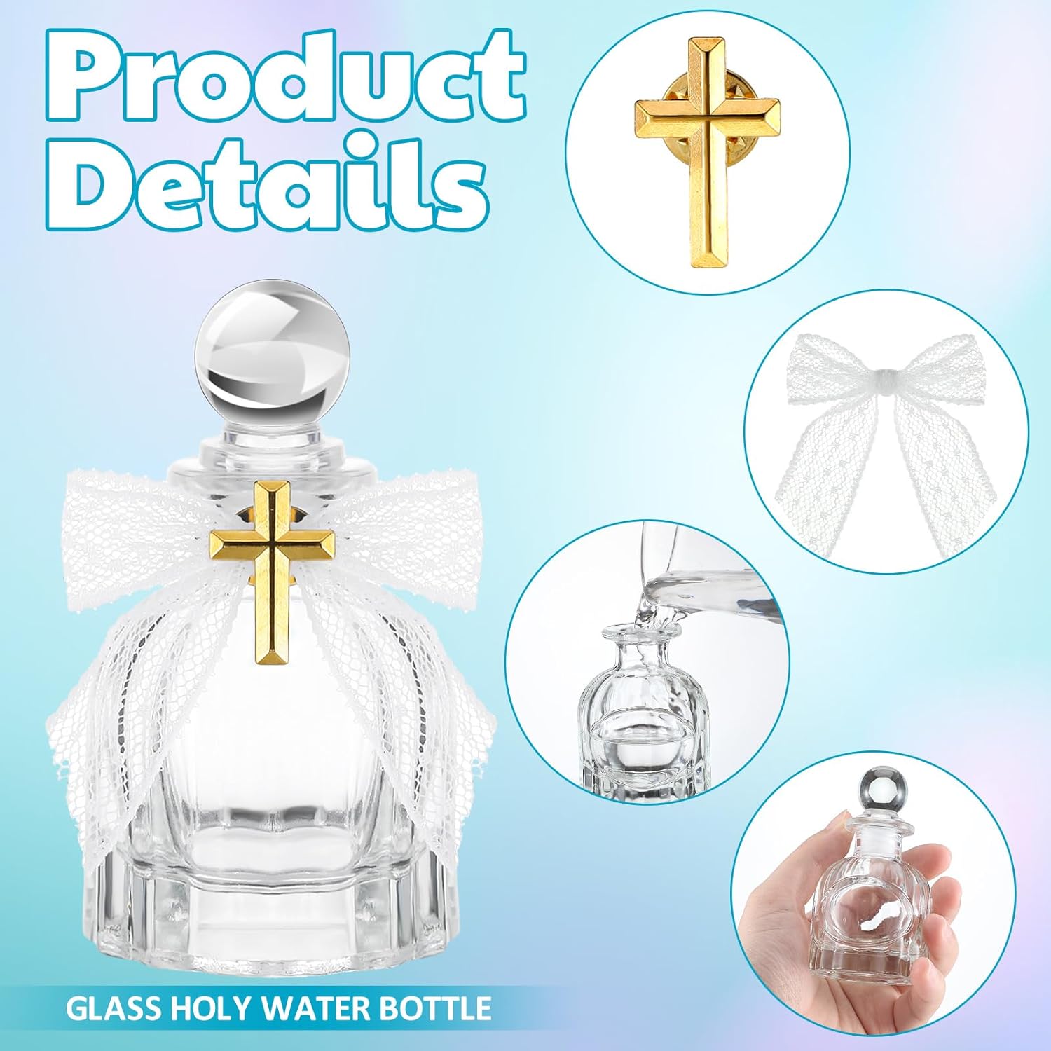 1724478021 327 Holy Catholic Christian Water Bottles with Cross Organza Bags Lace