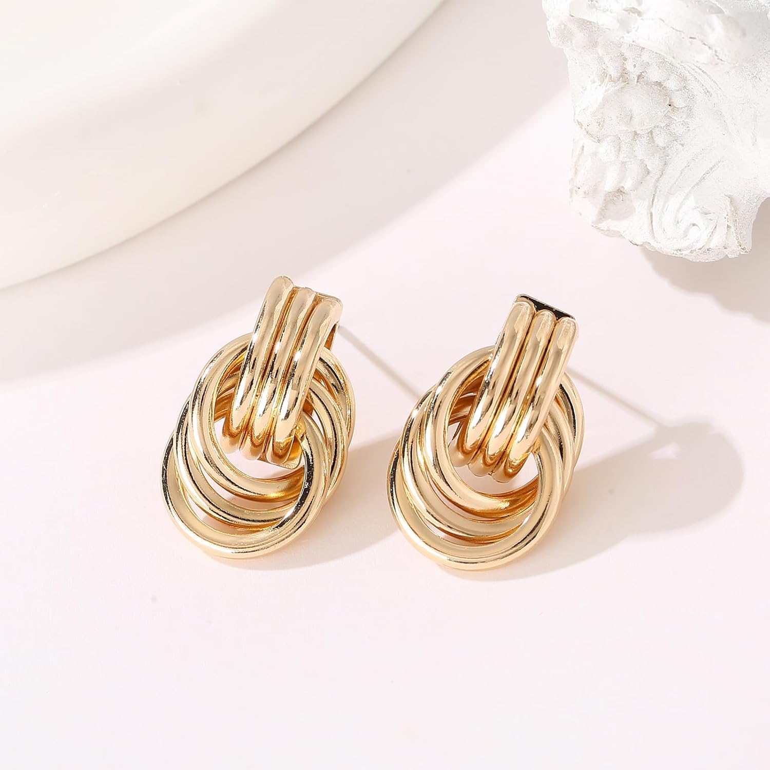 1724478875 849 GoldSilver Statement Geometric Earrings for Women Chunky Gold Knot Link