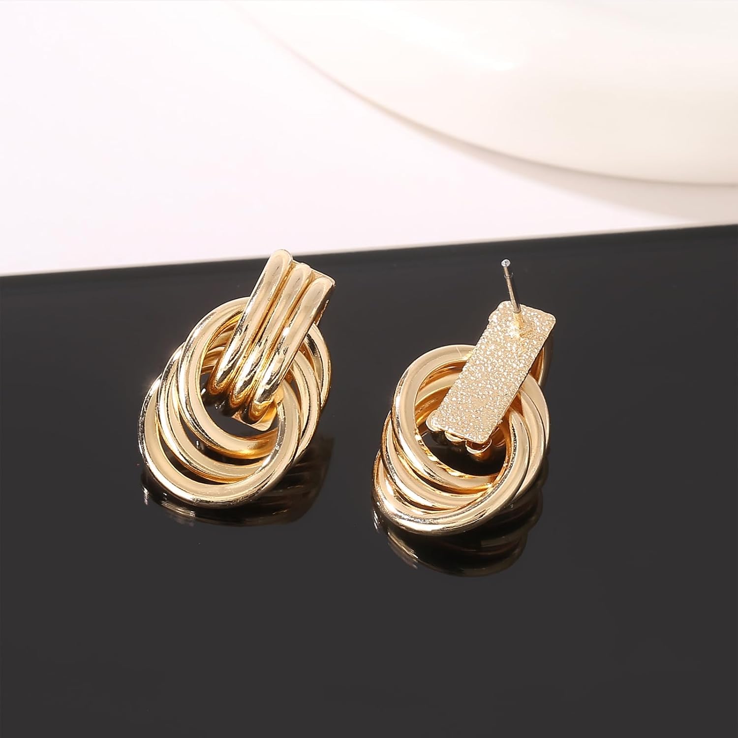 1724478875 89 GoldSilver Statement Geometric Earrings for Women Chunky Gold Knot Link