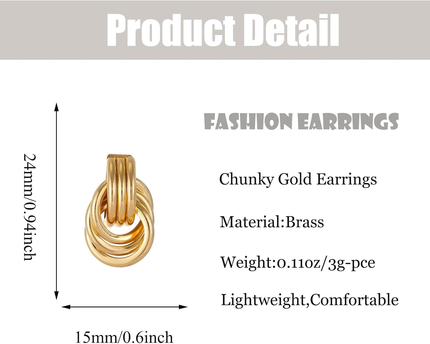 1724478876 223 GoldSilver Statement Geometric Earrings for Women Chunky Gold Knot Link