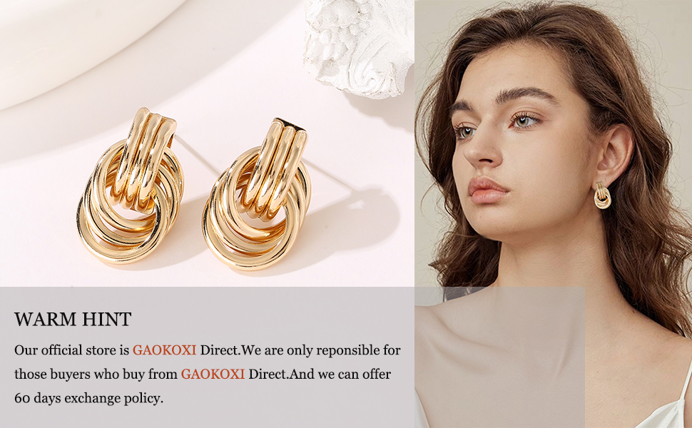 1724478878 870 GoldSilver Statement Geometric Earrings for Women Chunky Gold Knot Link