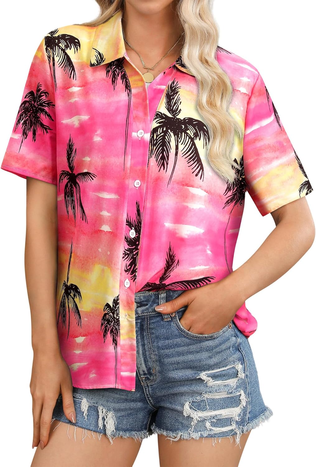 1724479701 731 Womens Button Down Hawaiian Shirts Short Sleeve Floral Print Summer