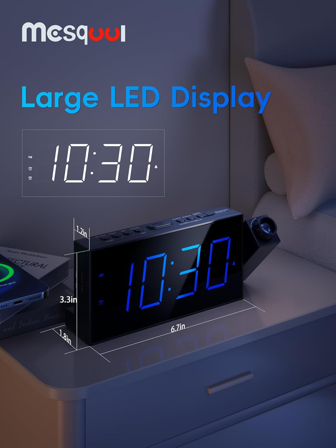 1724487295 730 Digital Projection Alarm Clocks for Bedrooms Large LED Display