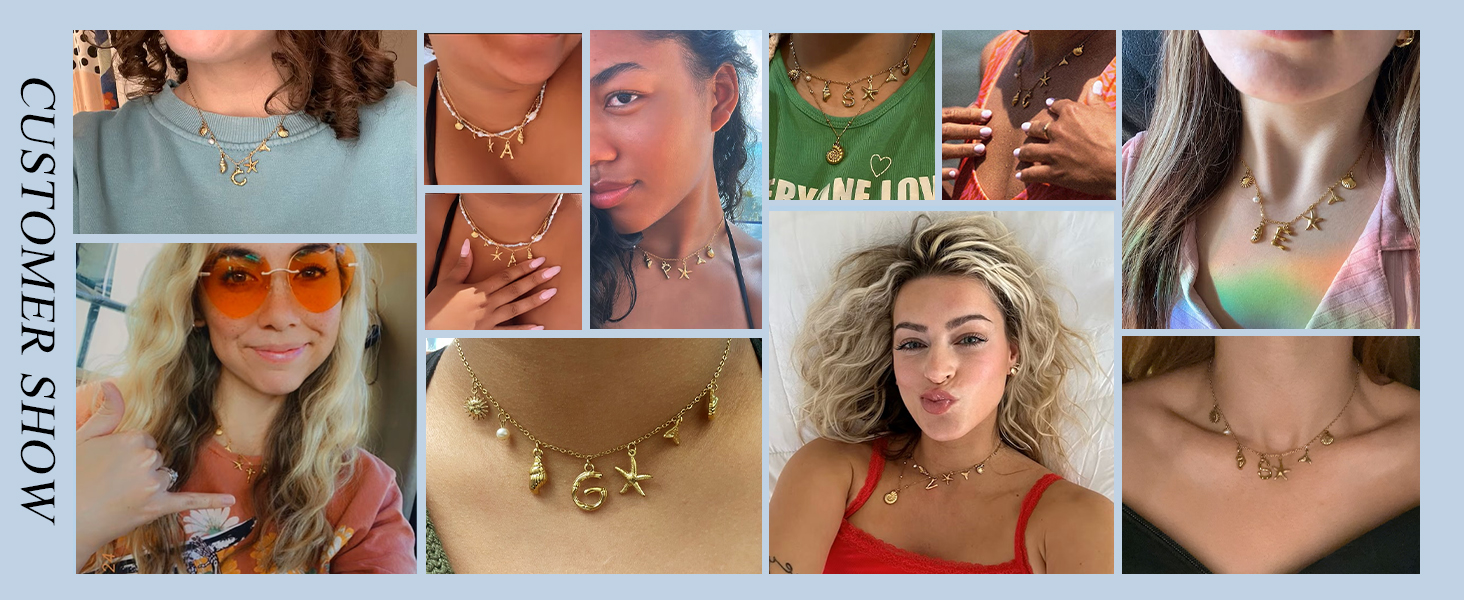 1724489910 0 Gold Initial Charm Necklaces for Women Boho Surfer Beach Letter