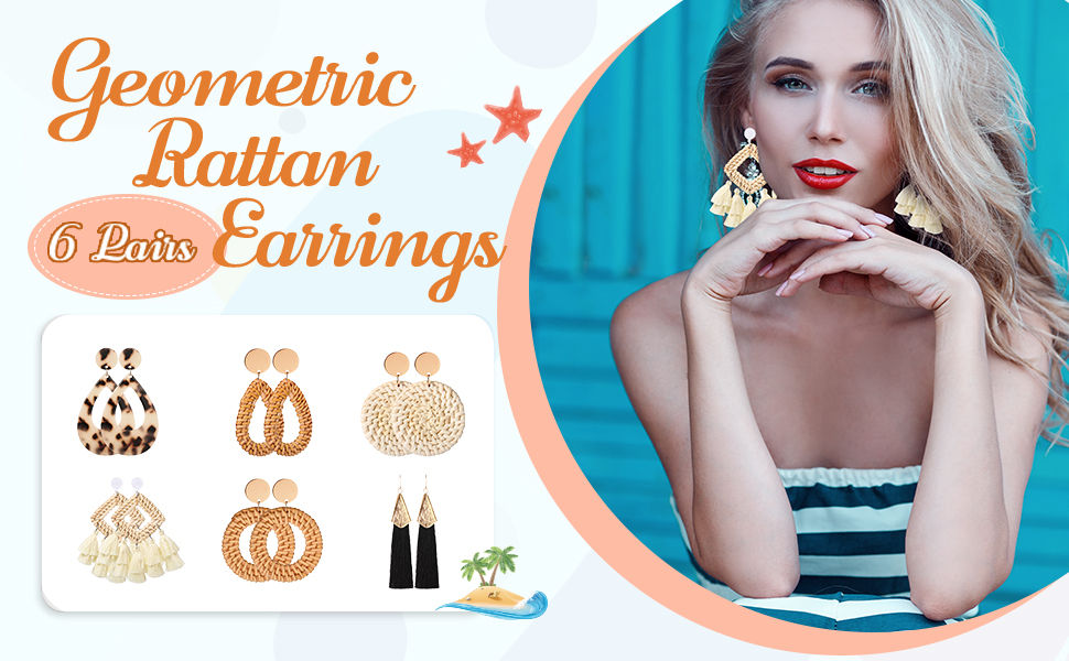 1724490766 850 Hicarer 6 Pair Rattan Earrings Summer Straw Earrings for Women