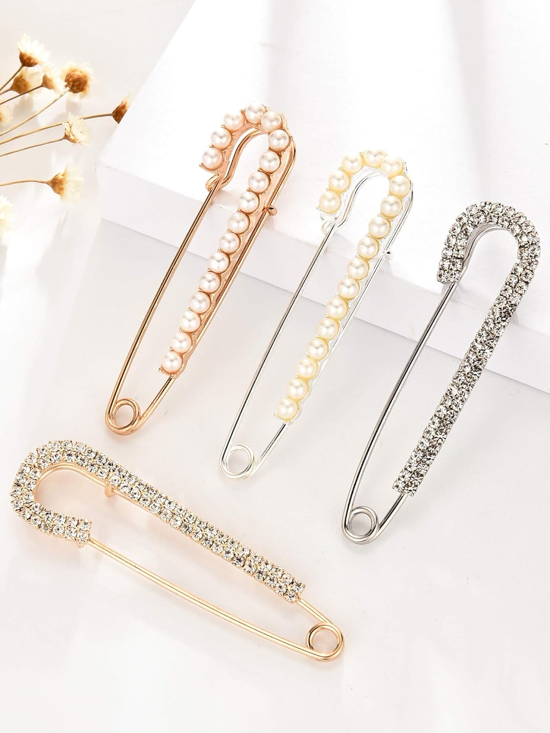 1724493406 143 Women Brooch Pins Sweater Shawl Clips Faux Crystal Pearl Brooches