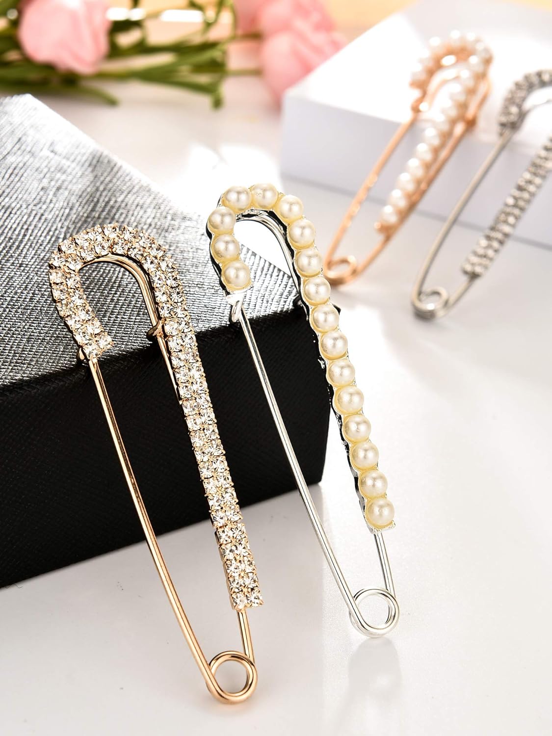 1724493406 438 Women Brooch Pins Sweater Shawl Clips Faux Crystal Pearl Brooches