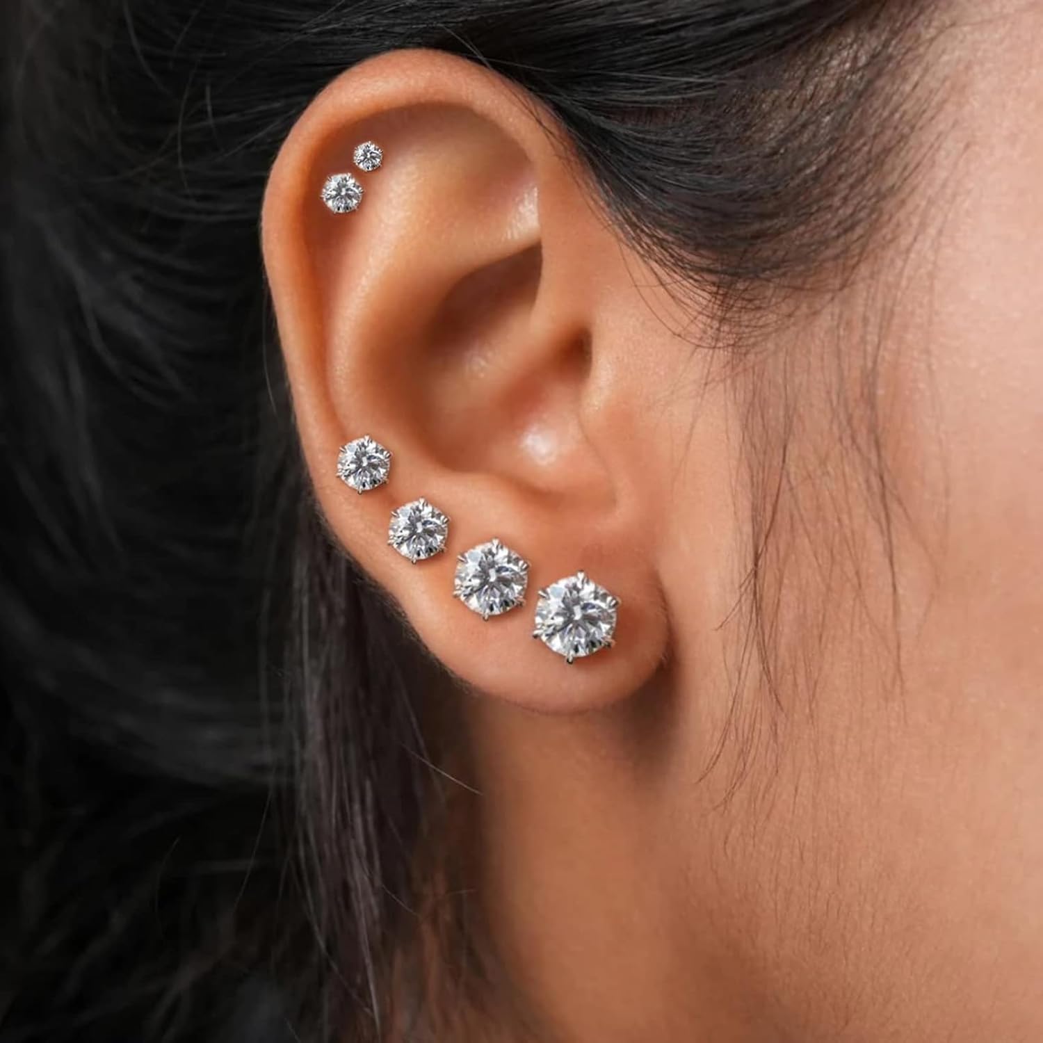 1724500097 289 Stainless Steel Stud Earrings Set Hypoallergenic Cubic Zirconia 14K White