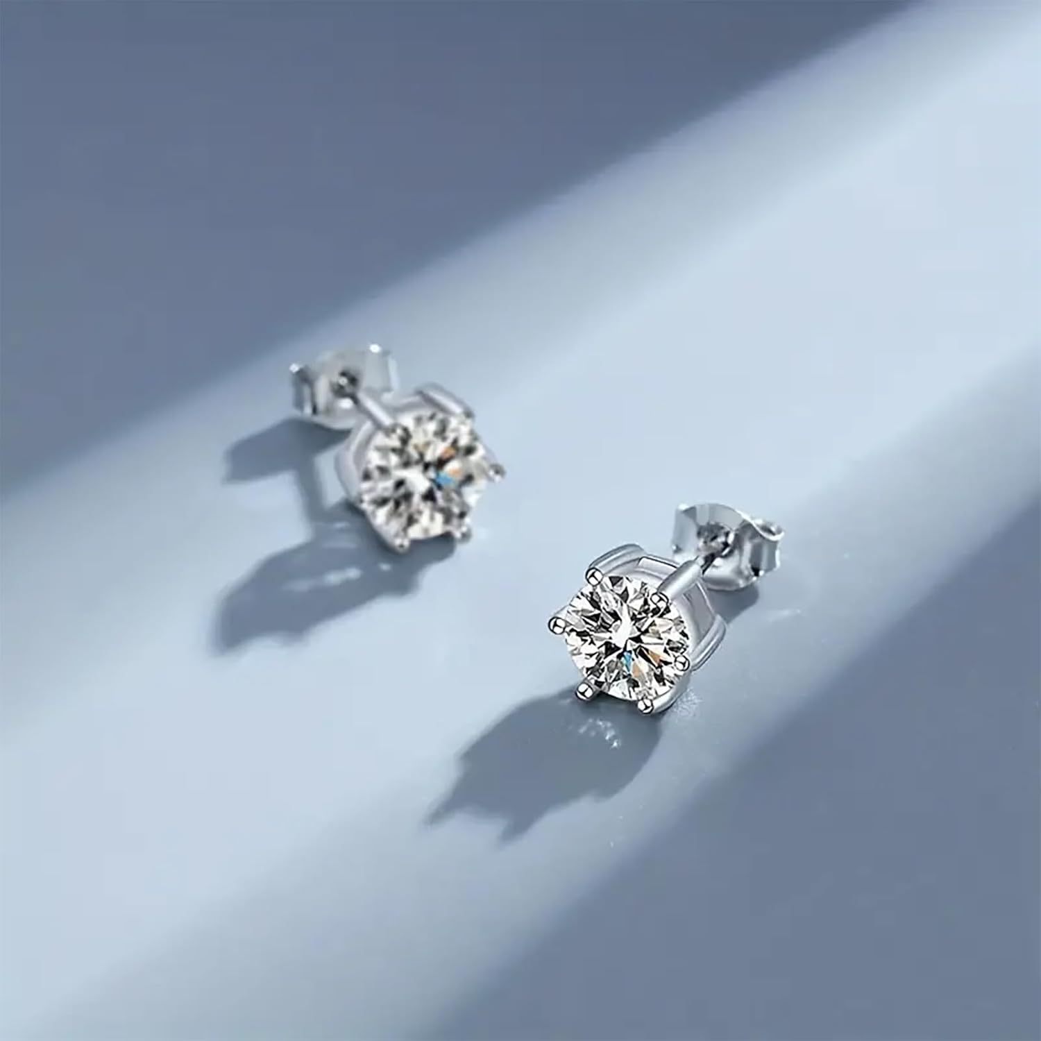 1724500098 556 Stainless Steel Stud Earrings Set Hypoallergenic Cubic Zirconia 14K White