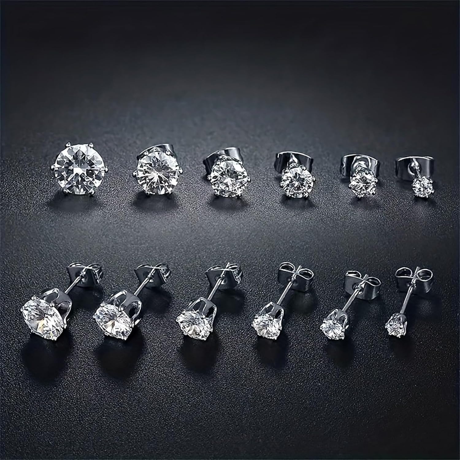 1724500099 308 Stainless Steel Stud Earrings Set Hypoallergenic Cubic Zirconia 14K White