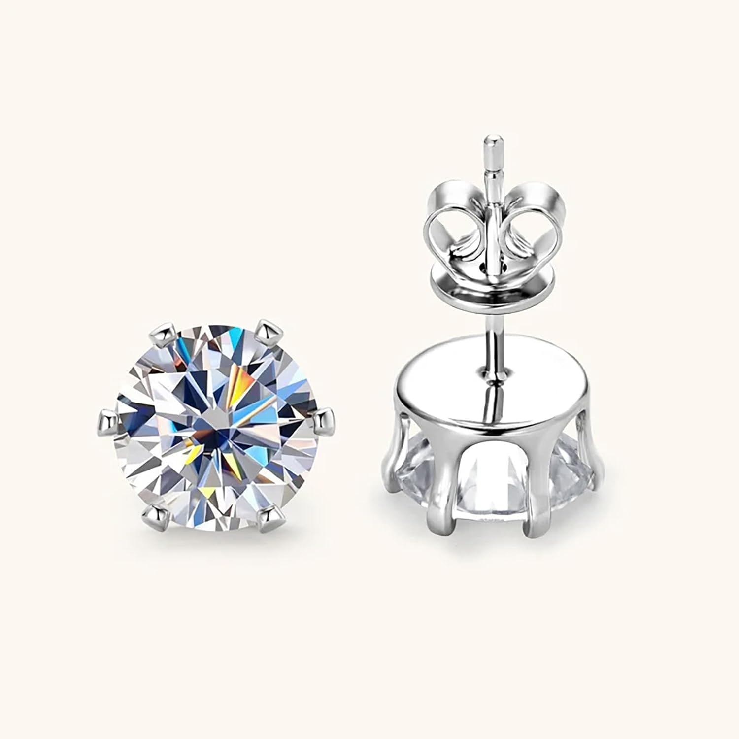 1724500099 606 Stainless Steel Stud Earrings Set Hypoallergenic Cubic Zirconia 14K White