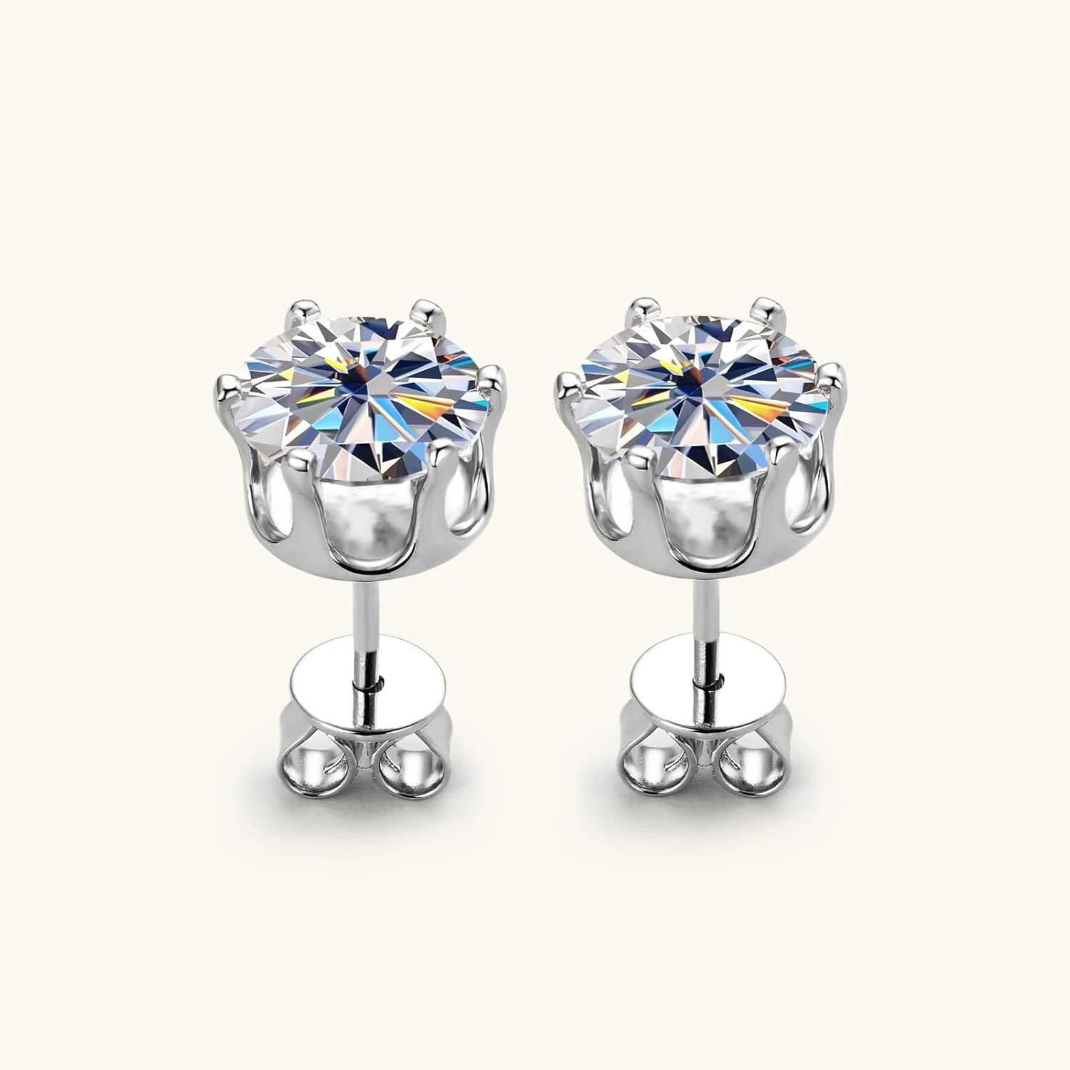 1724500099 873 Stainless Steel Stud Earrings Set Hypoallergenic Cubic Zirconia 14K White