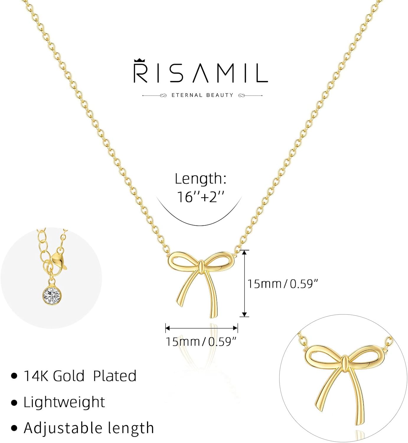 1724502759 846 Gold Necklace for Women Bow Necklace 14K Dainty Gold