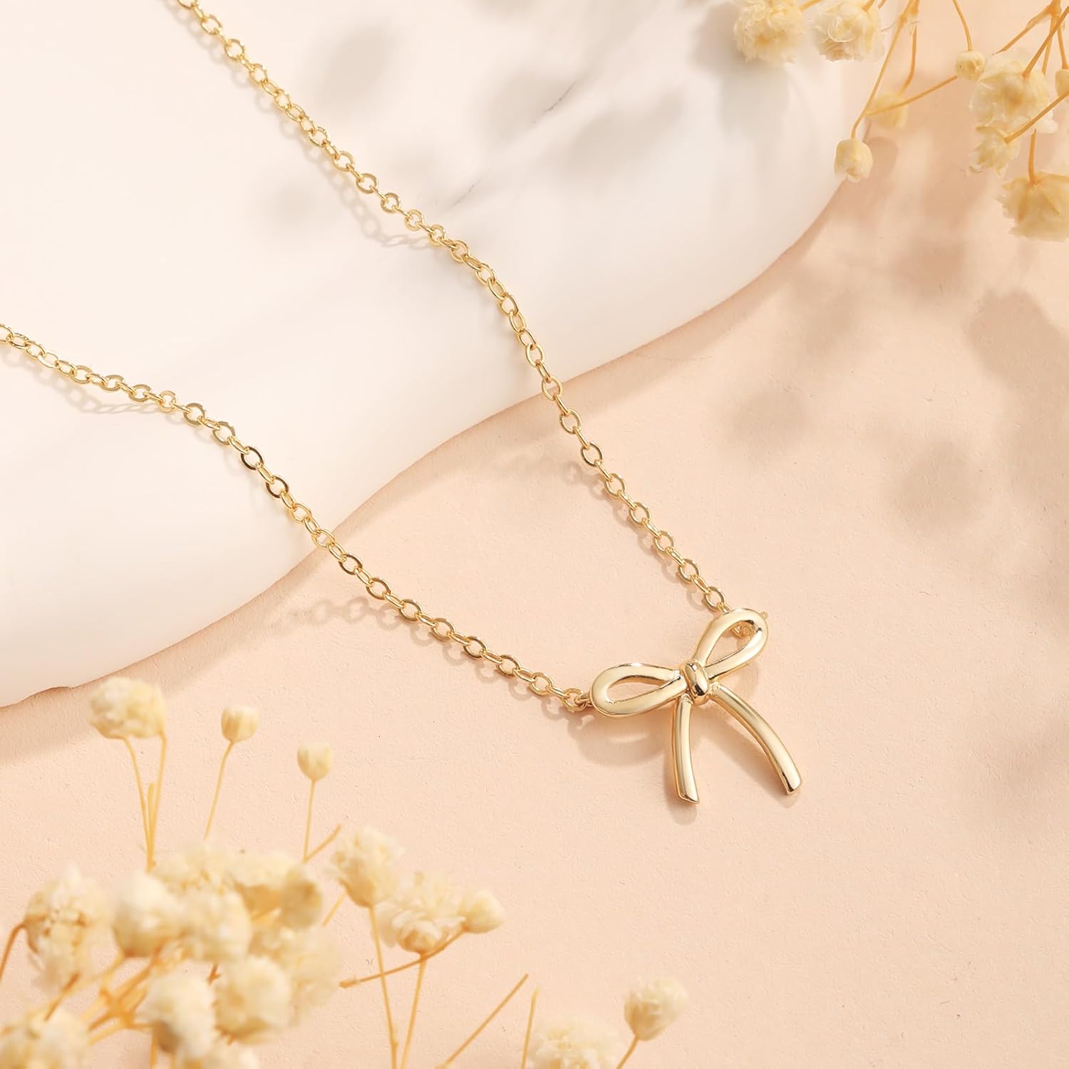 1724502759 912 Gold Necklace for Women Bow Necklace 14K Dainty Gold