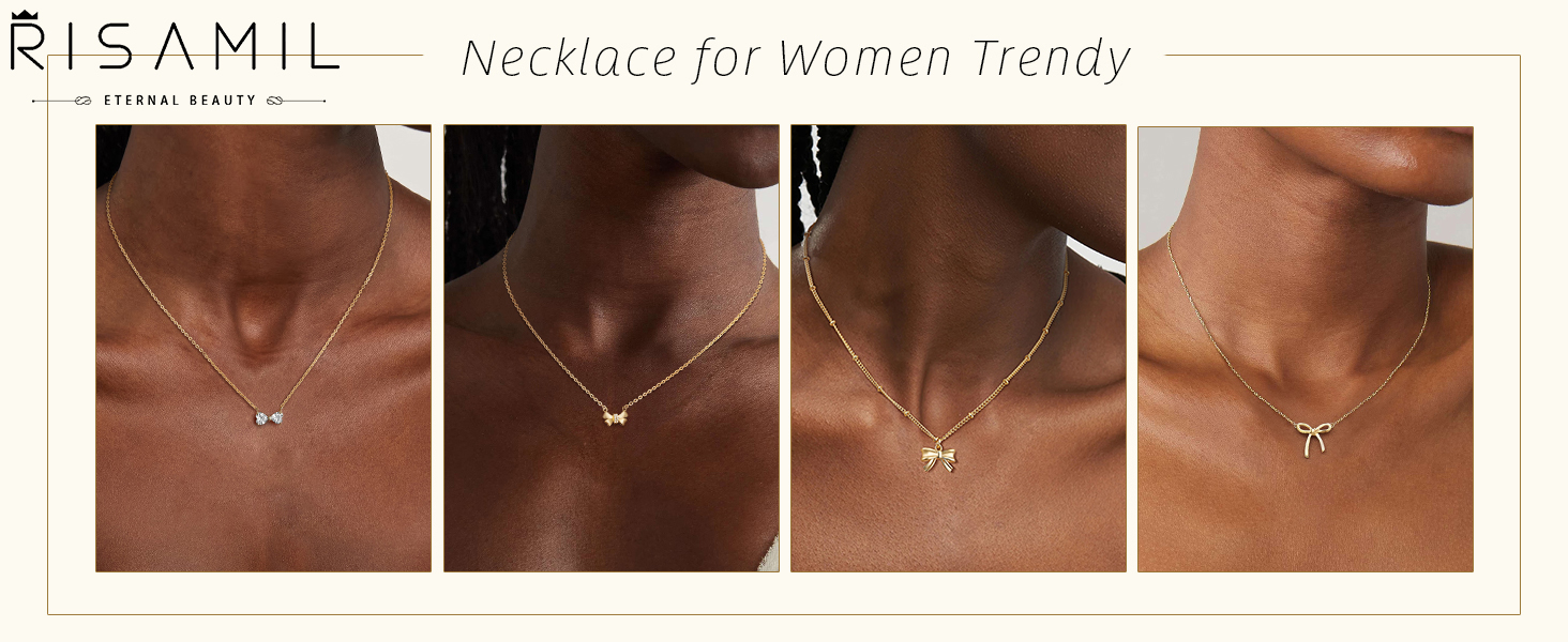 1724502761 776 Gold Necklace for Women Bow Necklace 14K Dainty Gold