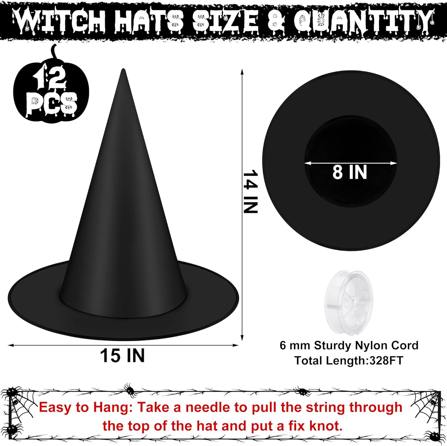 1724522012 81 12 PCS Halloween Witch Hats Black Hanging Witch Hat Witch