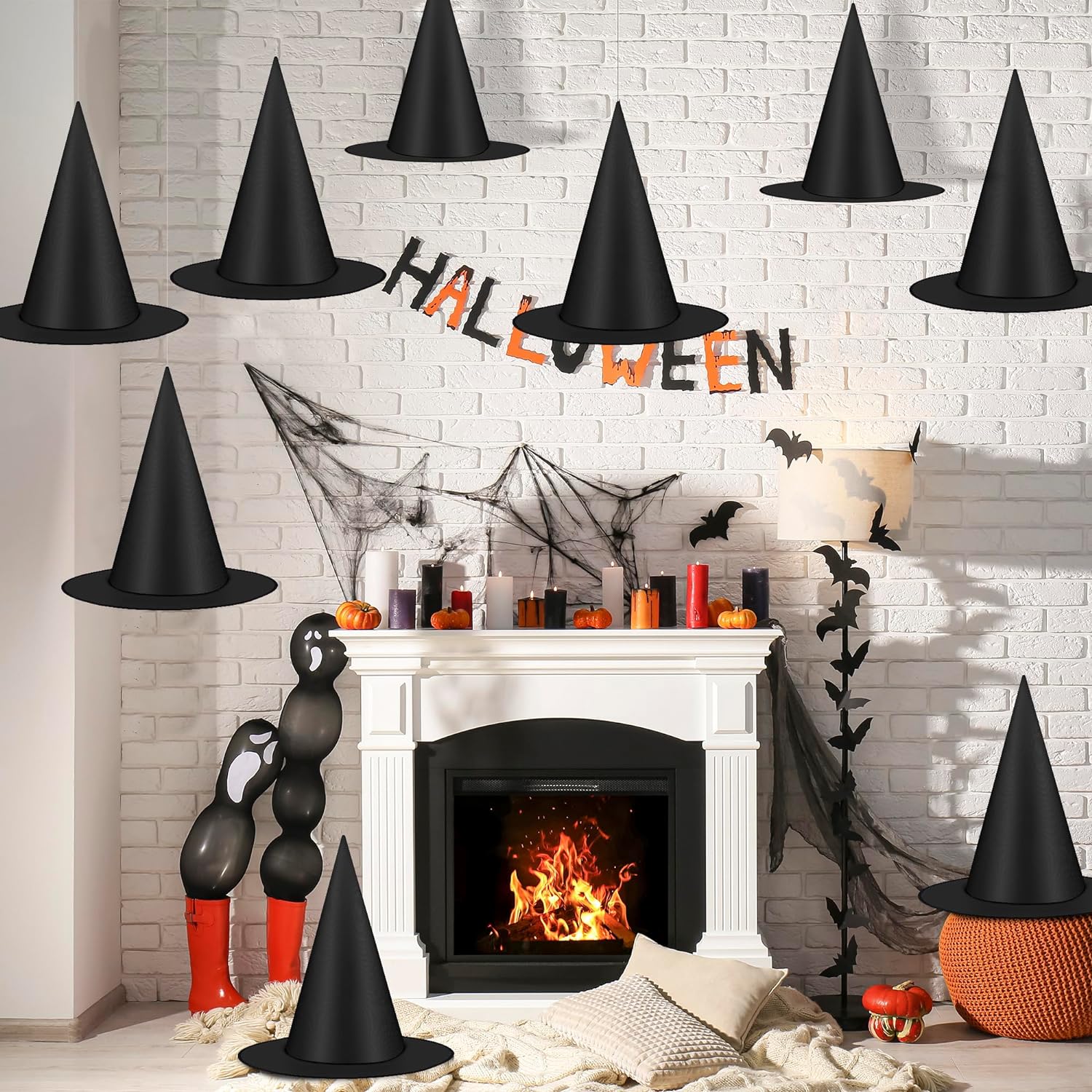 1724522013 66 12 PCS Halloween Witch Hats Black Hanging Witch Hat Witch