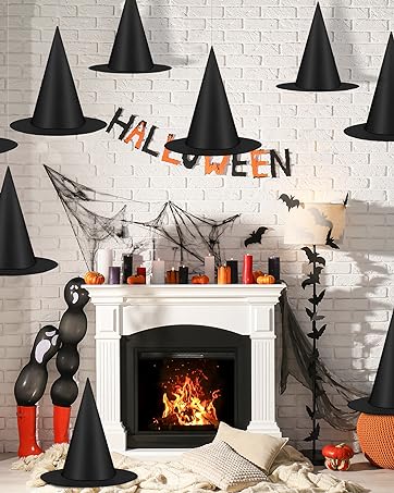 1724522014 381 12 PCS Halloween Witch Hats Black Hanging Witch Hat Witch