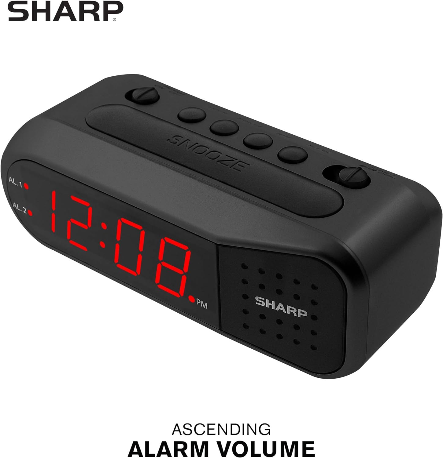 1724525496 28 SHARP Digital Alarm Clock – Black Case with Red LEDs