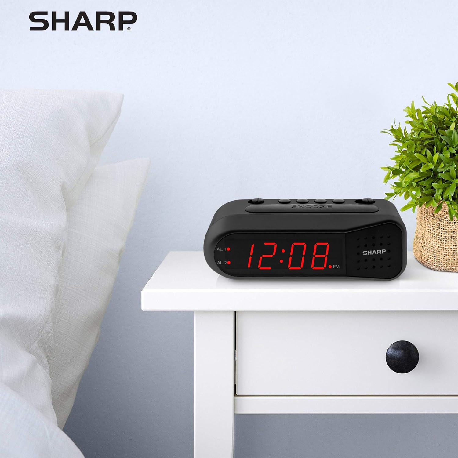 1724525496 395 SHARP Digital Alarm Clock – Black Case with Red LEDs