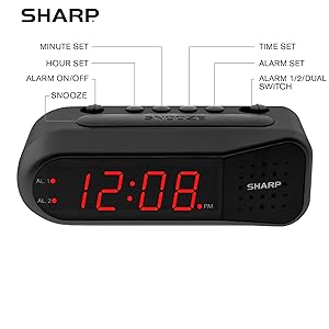 1724525497 387 SHARP Digital Alarm Clock – Black Case with Red LEDs