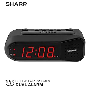 1724525497 57 SHARP Digital Alarm Clock – Black Case with Red LEDs