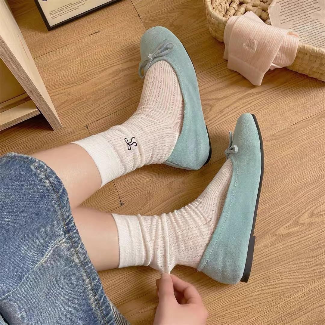 1724533983 339 5 Pairs Women Cute Bow Thin Cotton Knit Crew Socks