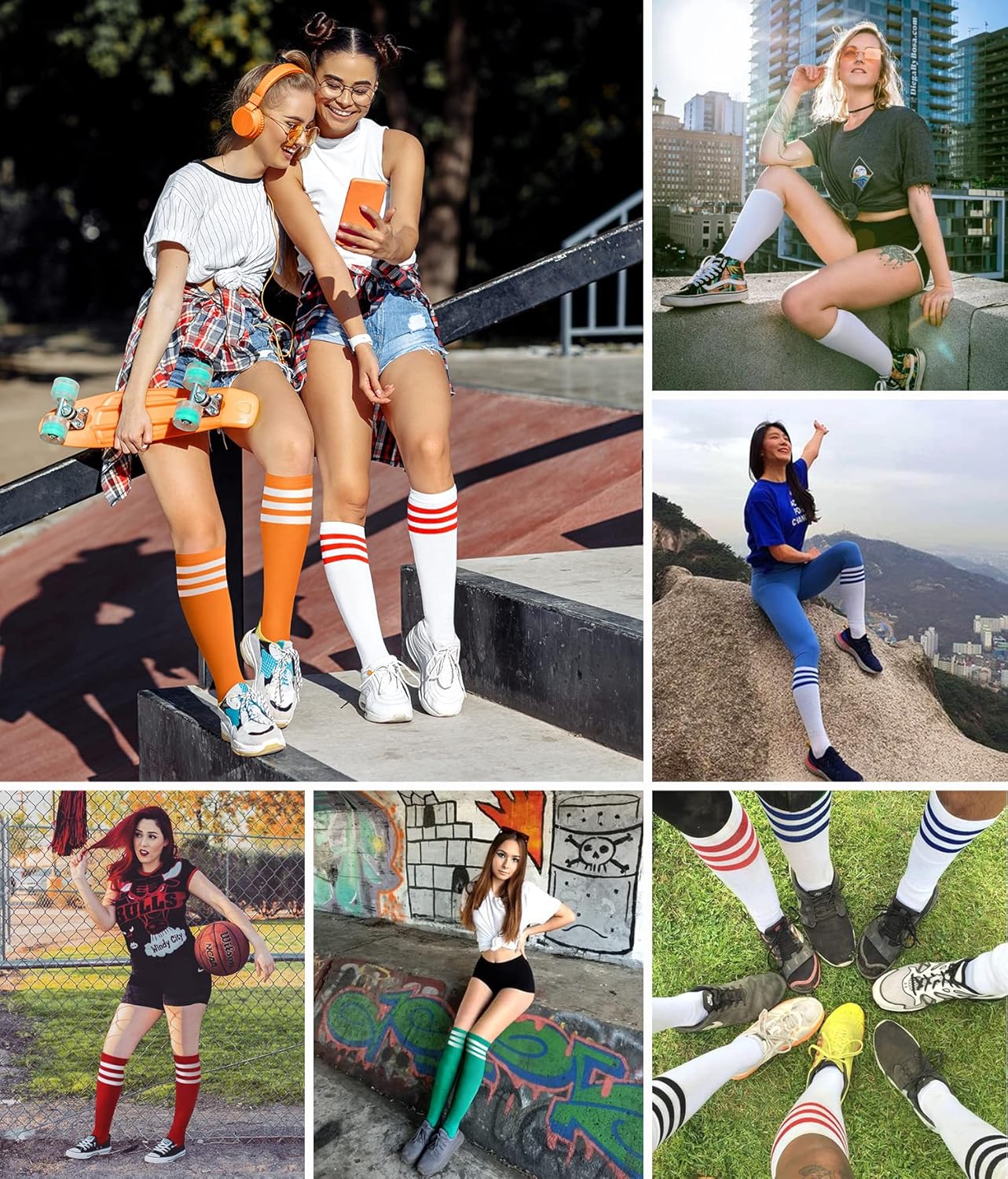 1724534836 868 Joulli Womens Knee High Athletic Socks Stripe Tube Outdoor Sport