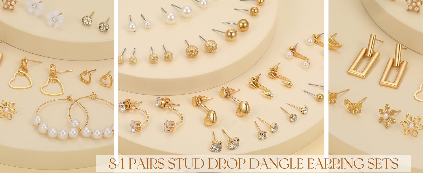 1724538390 394 84 Pairs Gold Stud Earrings Set for Women Multipack Fashion