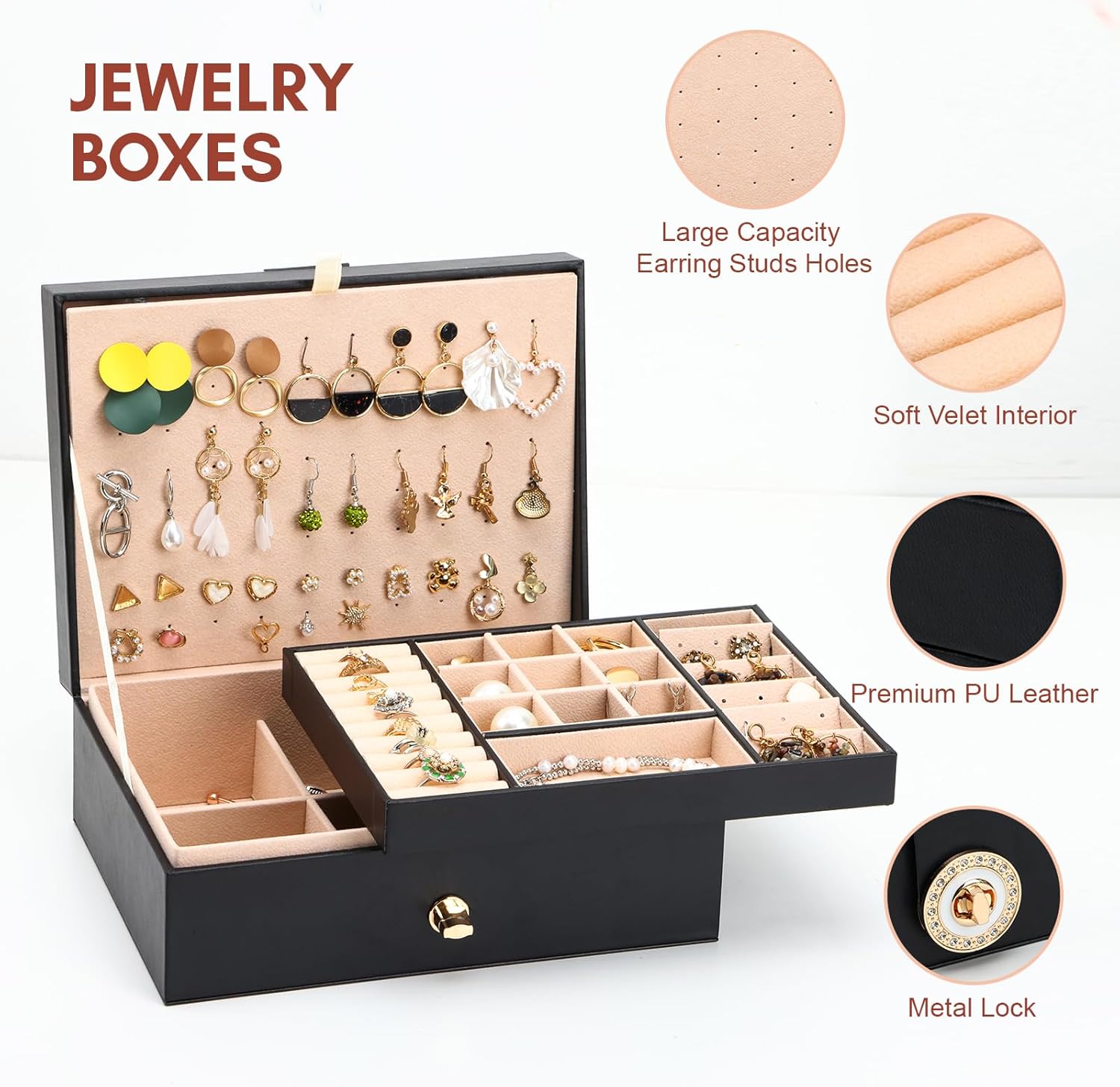 1724541877 554 Fixwal Jewelry Boxes Black Jewelry Organizer Box Leather Earring Organizer