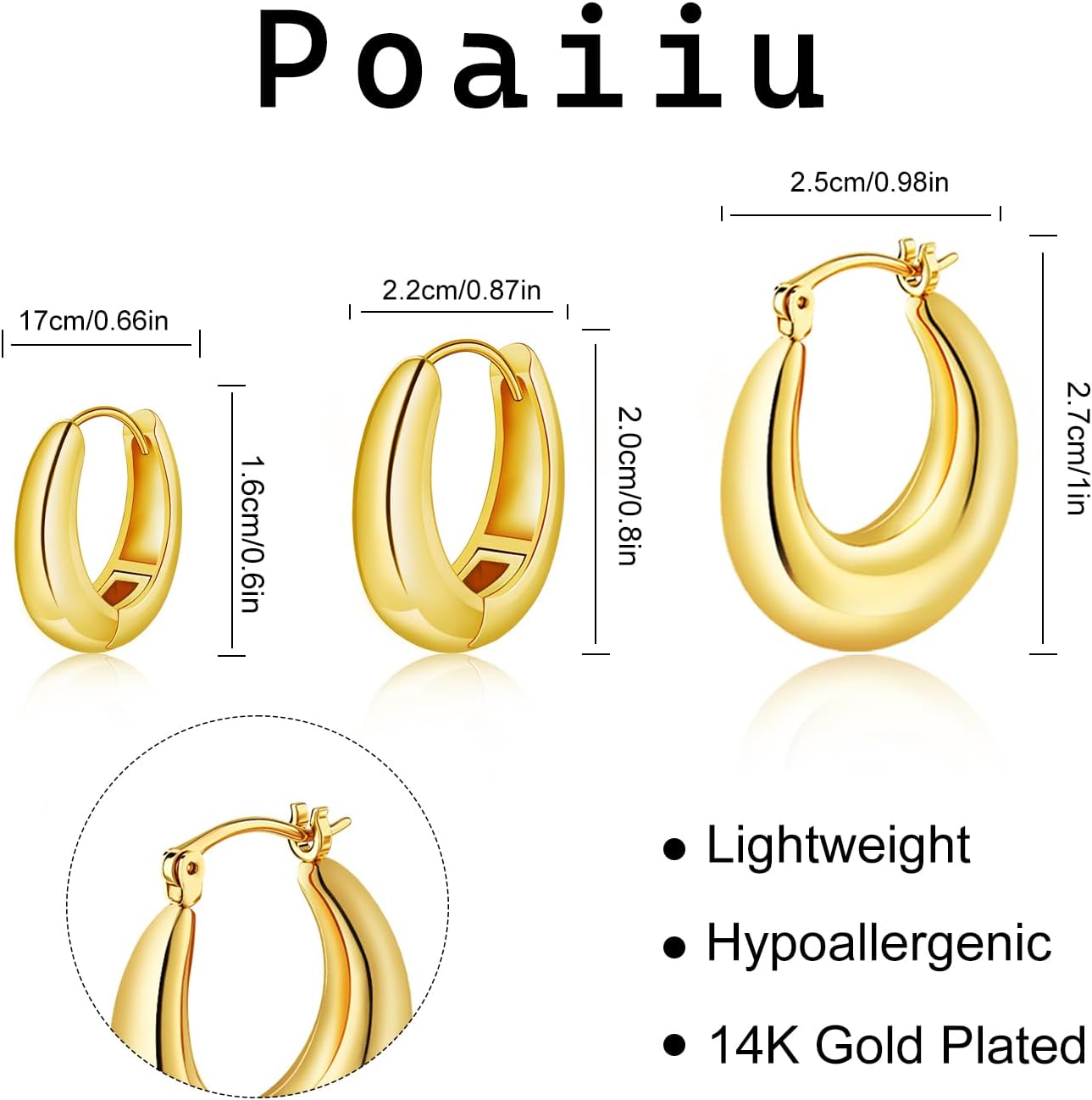 1724554795 839 3 Pairs Chunky GoldSilver Hoop Earrings Sets for Women 14k