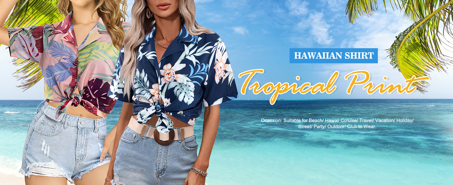 1724555729 974 Women Hawaii Shirts Soft Cool Floral Tropic Print V Neck