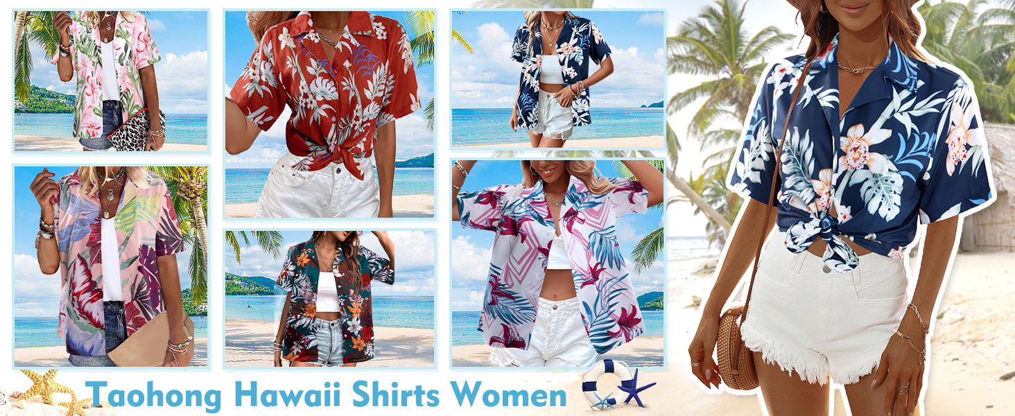 1724555730 886 Women Hawaii Shirts Soft Cool Floral Tropic Print V Neck