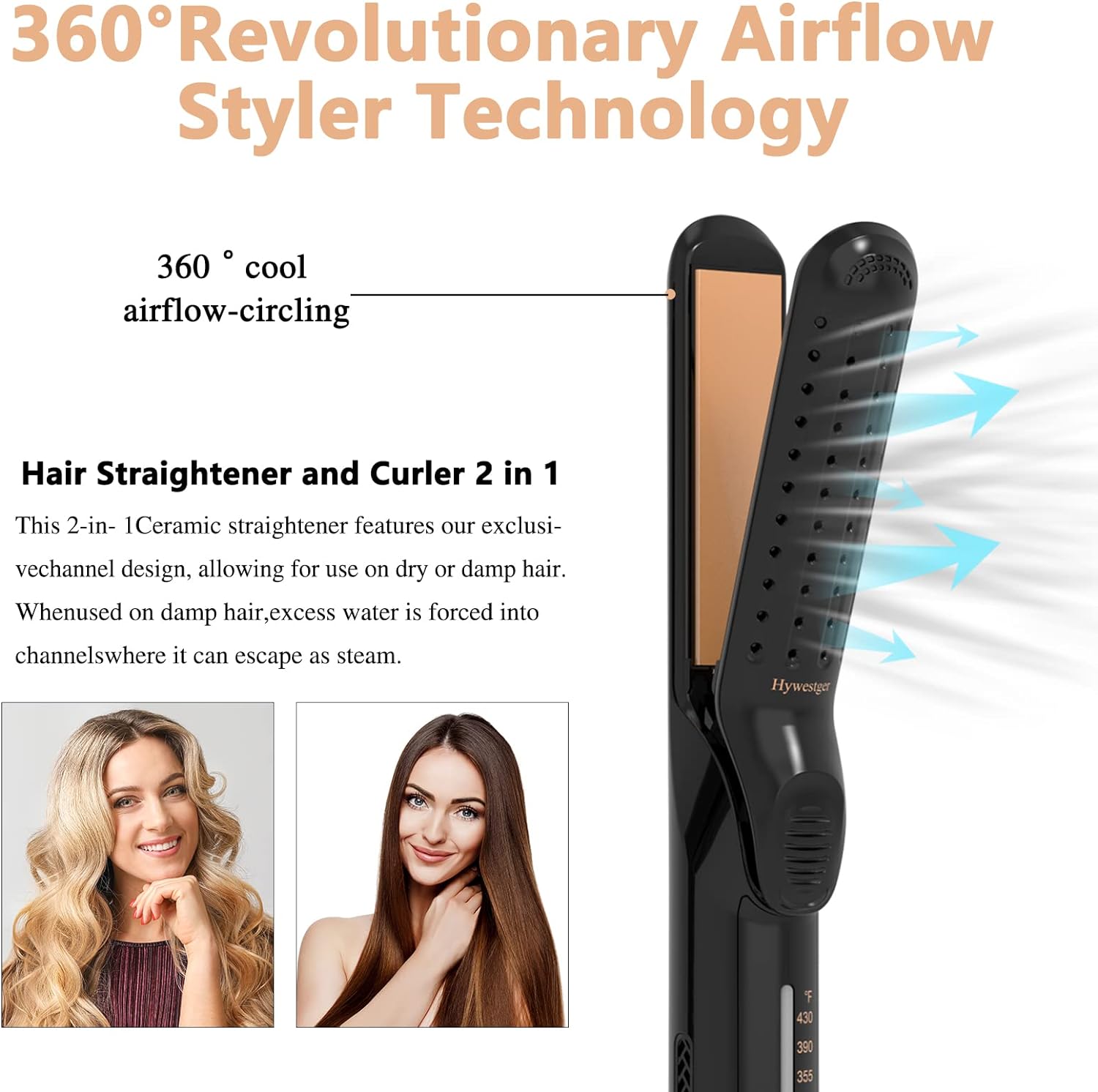 1724559137 173 Flat Iron Hair Straightener and Curler 2 in1 360°