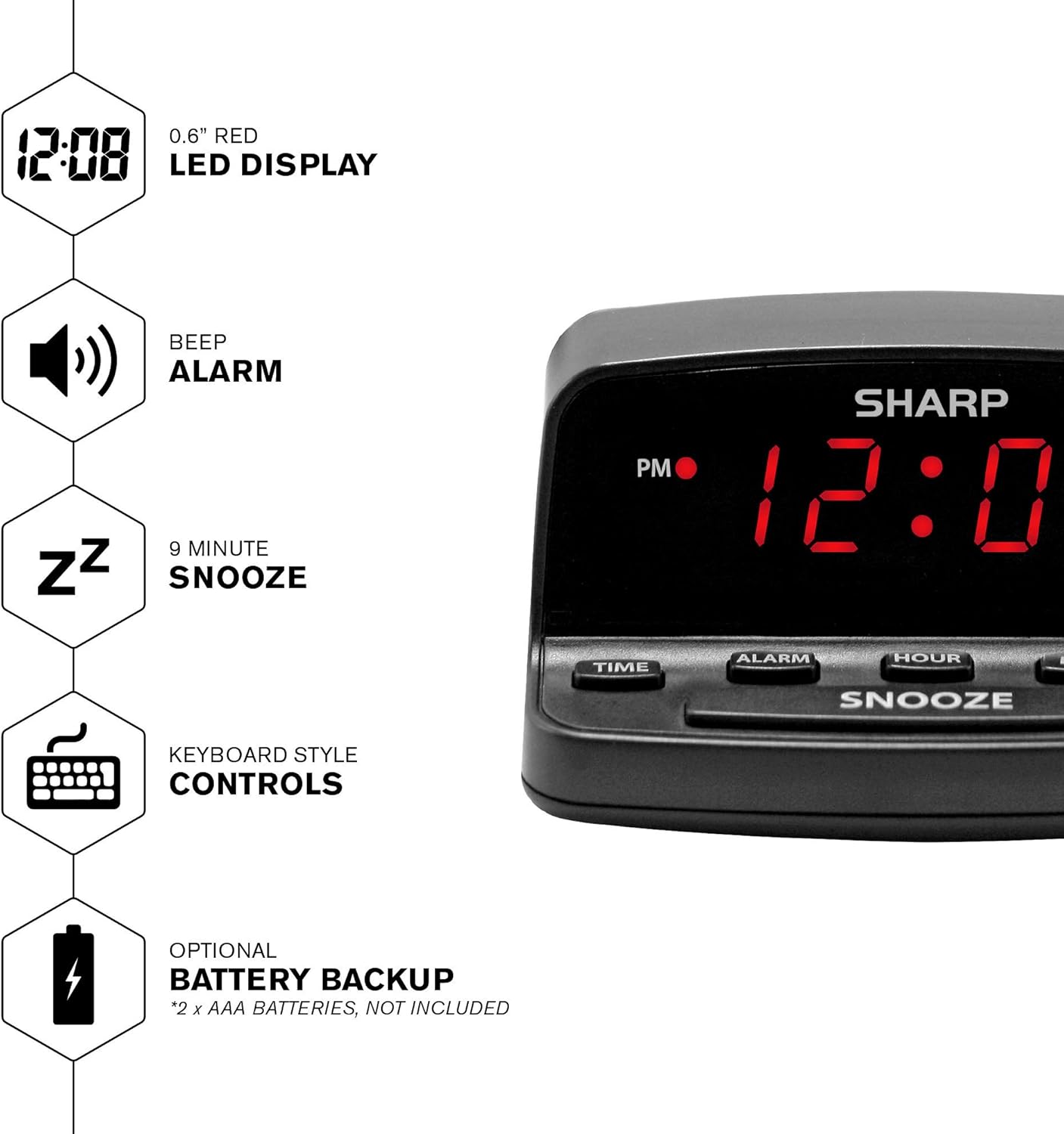 1724563397 29 SHARP Digital Alarm Clock with Keyboard Style Controls Battery Back up