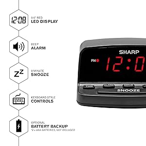 1724563398 232 SHARP Digital Alarm Clock with Keyboard Style Controls Battery Back up