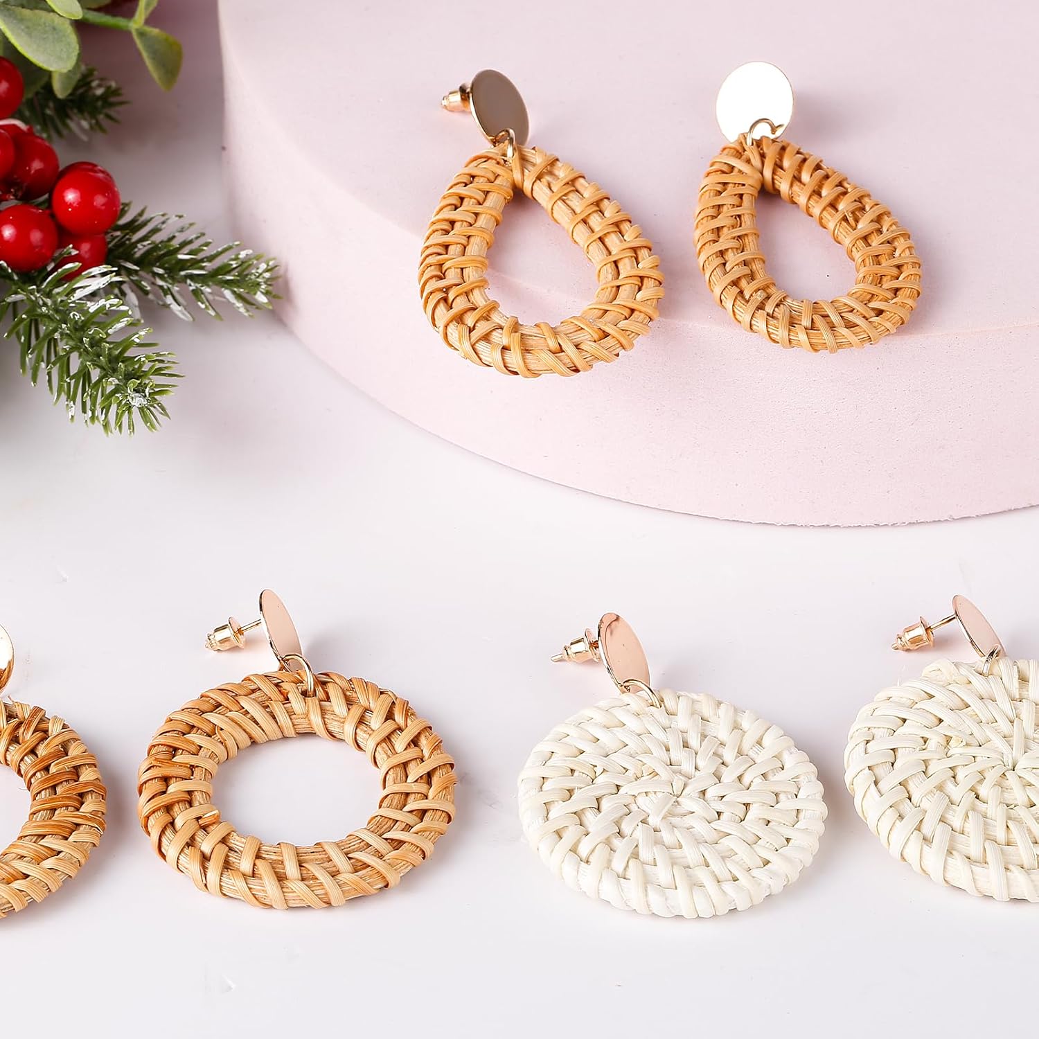 1724566828 180 3 Pairs Rattan Earrings for Women Beach Earrings for Women