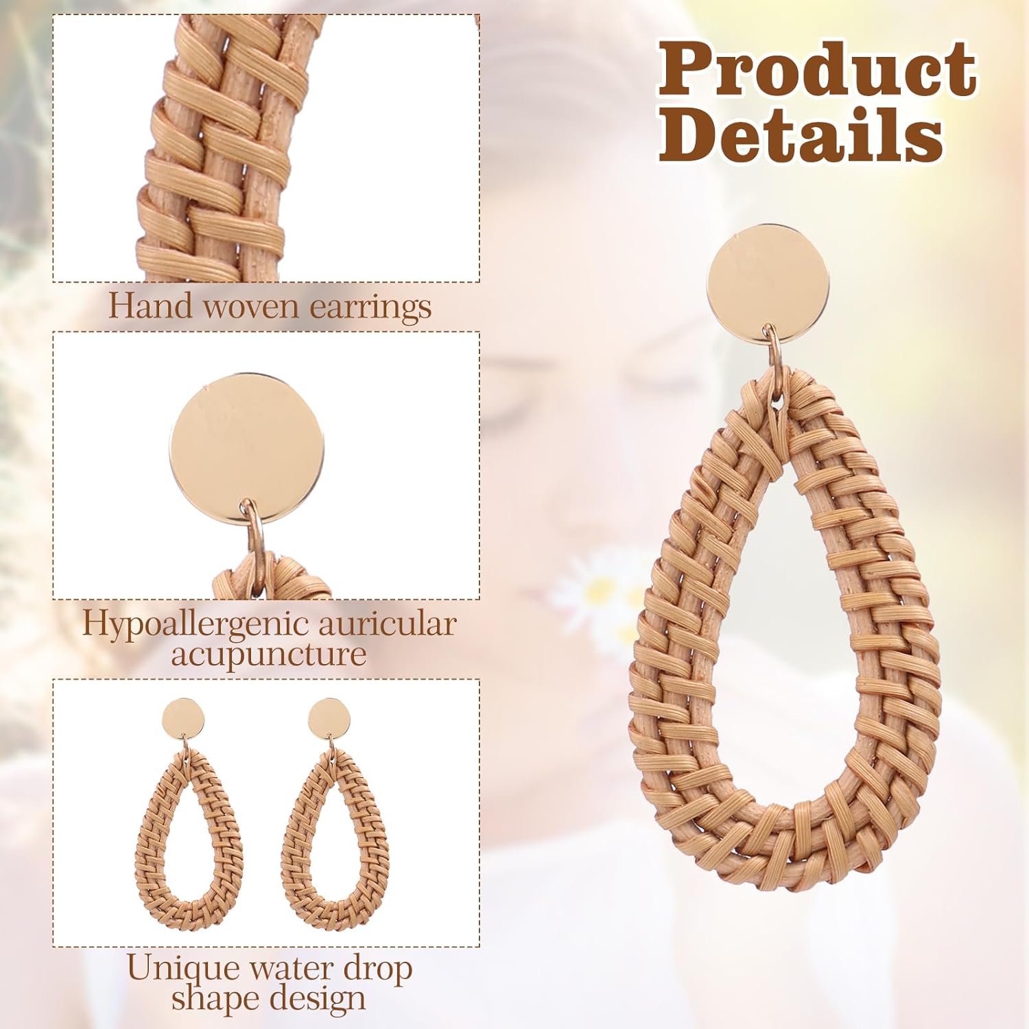 1724566828 216 3 Pairs Rattan Earrings for Women Beach Earrings for Women