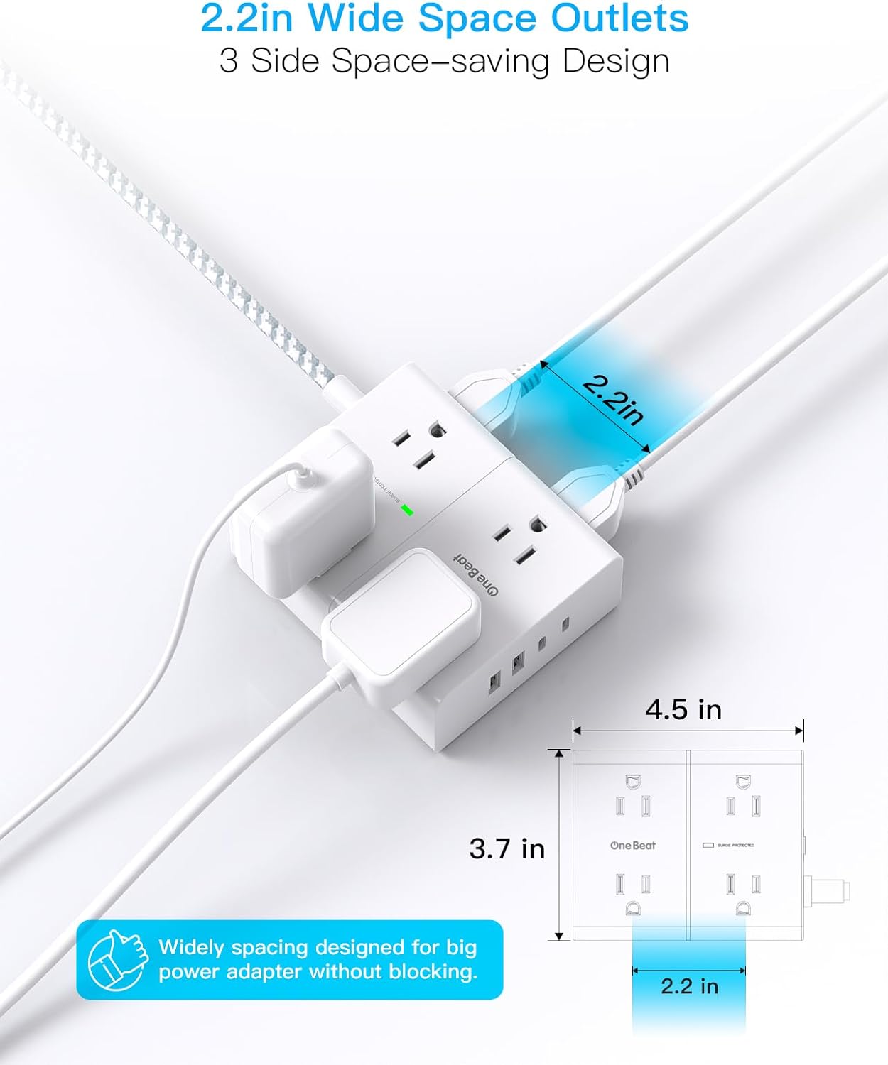 1724567759 458 Surge Protector Power Strip 15 Ft Cord Ultra Thin Flat