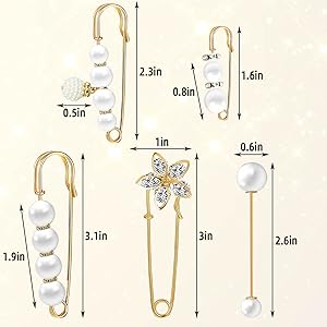 1724570330 386 5 Pieces Pearl Brooch Safety Pins for Clothes Safety Pin