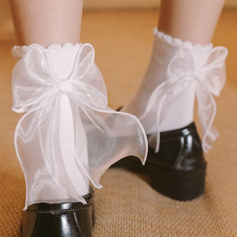 1724572035 620 Sheer Ribbon Bow Ruffle Socks Comfortable Sweet Cute Lolita Socks