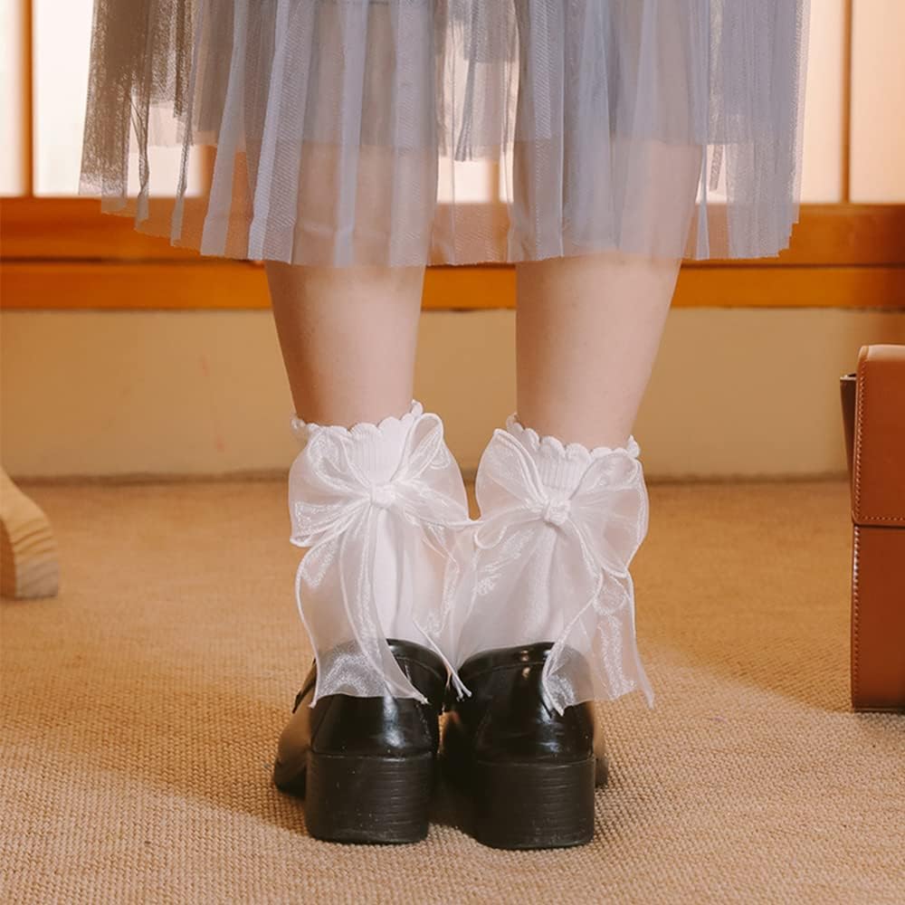 1724572036 742 Sheer Ribbon Bow Ruffle Socks Comfortable Sweet Cute Lolita Socks