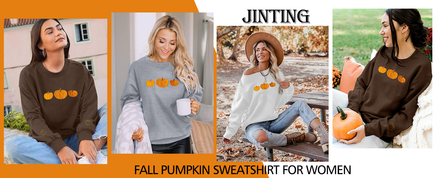 1724575369 902 JINTING Pumpkin Sweatshirt for Women Crewneck Fall Sweatshirts Atumn Graphic