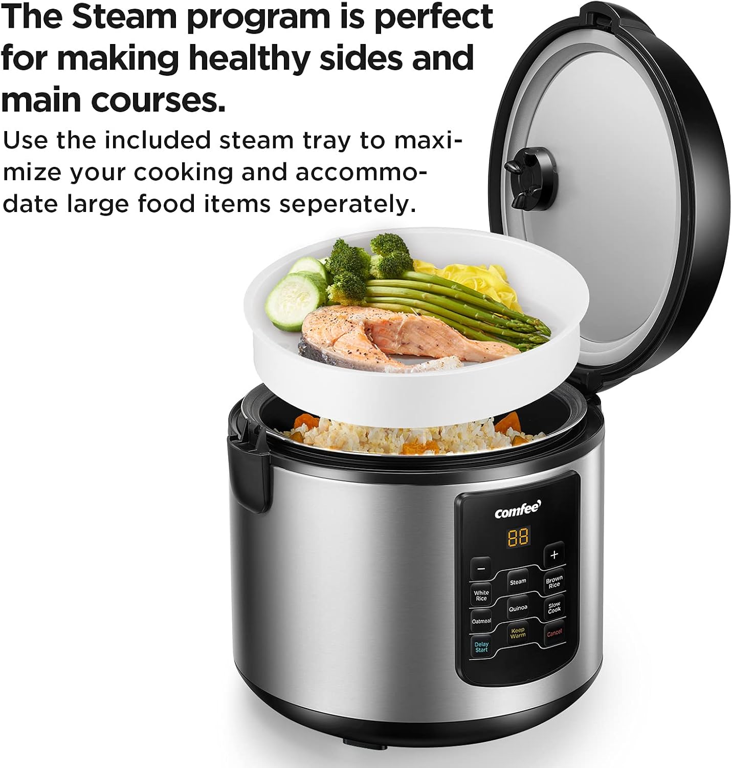 1724583978 104 COMFEE Compact Rice Cooker 6 in 1 Stainless Steel Multi Cooker Slow