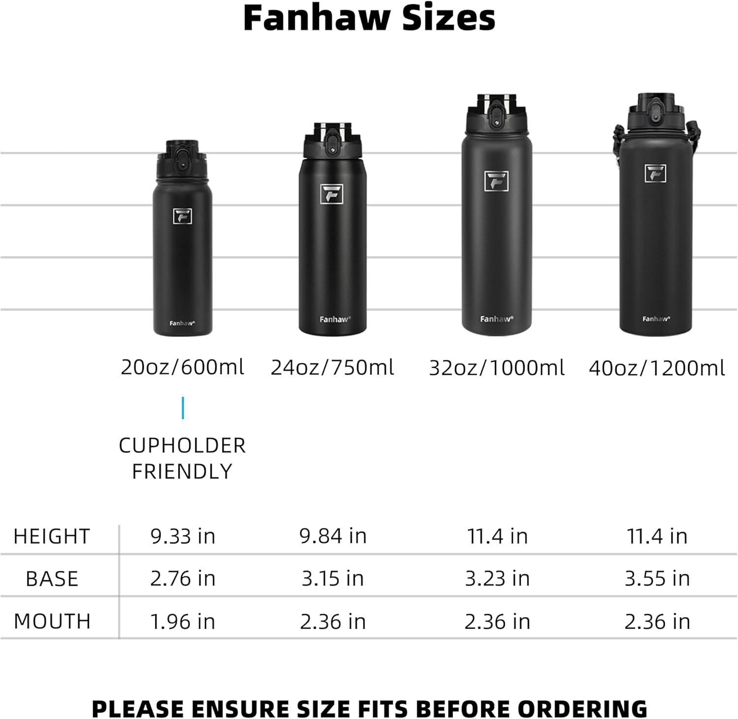 1724588354 549 Fanhaw 20 Oz Insulated Stainless Steel Water Bottle with 1