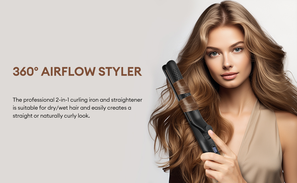 1724596950 926 360° Airflow Styler Professional 2 in 1 Curling Iron and Straightener