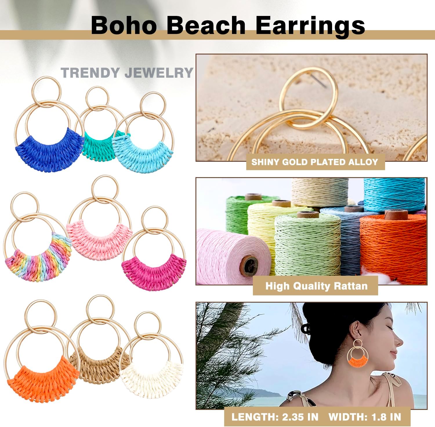 1724603801 561 Raffia Hoop Earrings for Women Fun Boho Summer Beach Earrings