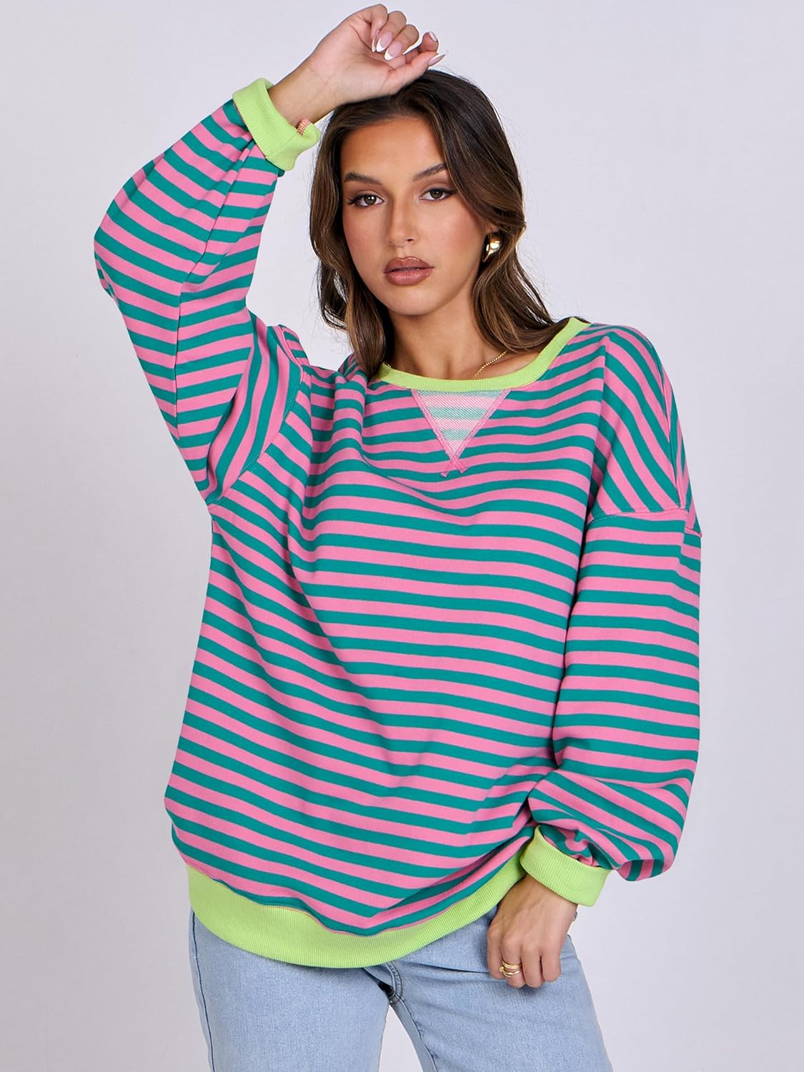 1724613128 775 ANRABESS Women Striped Oversized Sweatshirt Long Sleeve Crewneck Hoodies Shirts