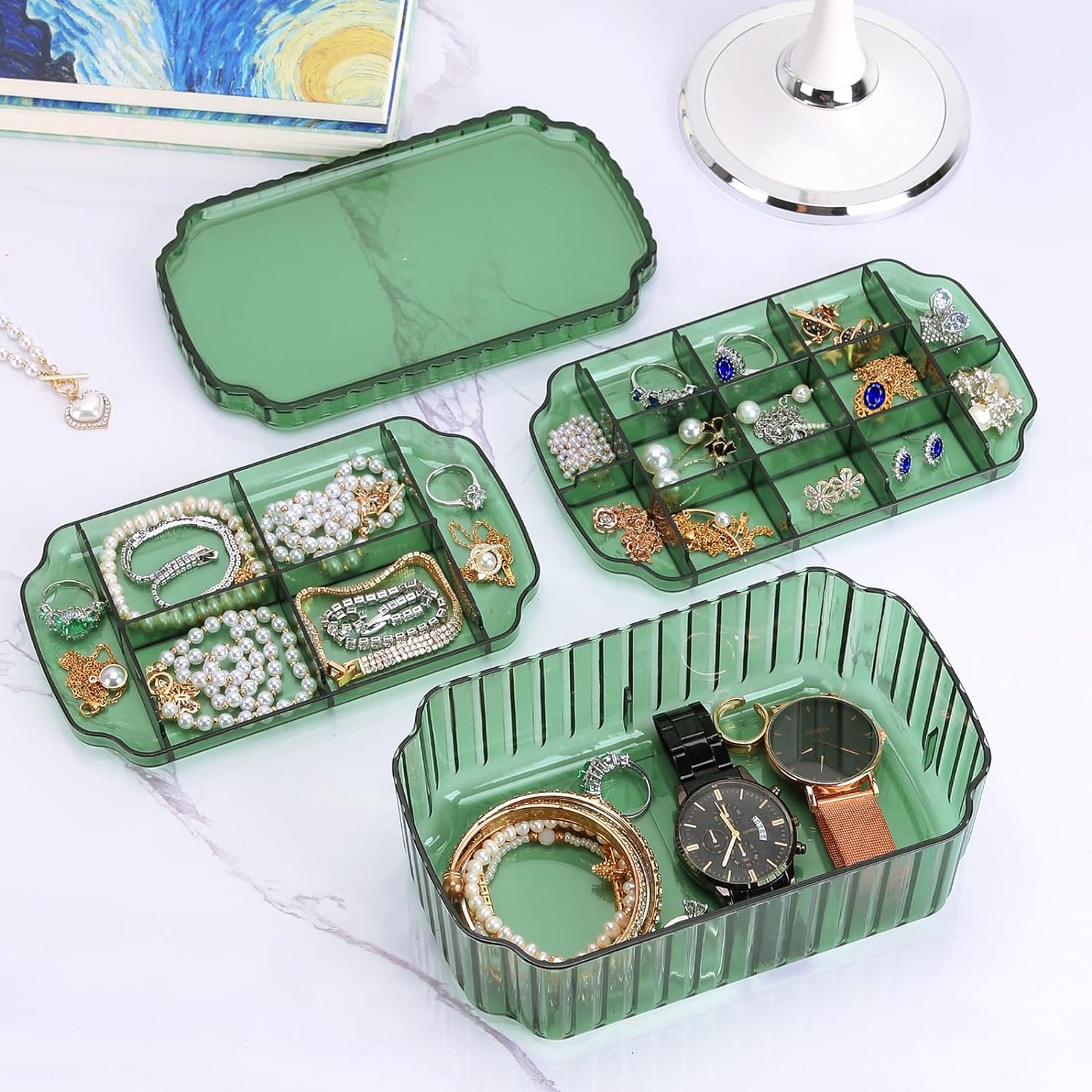 1724615654 206 LETURE 3 Layer Jewelry Organizer Box for Earrings Rings Necklaces Bracelets