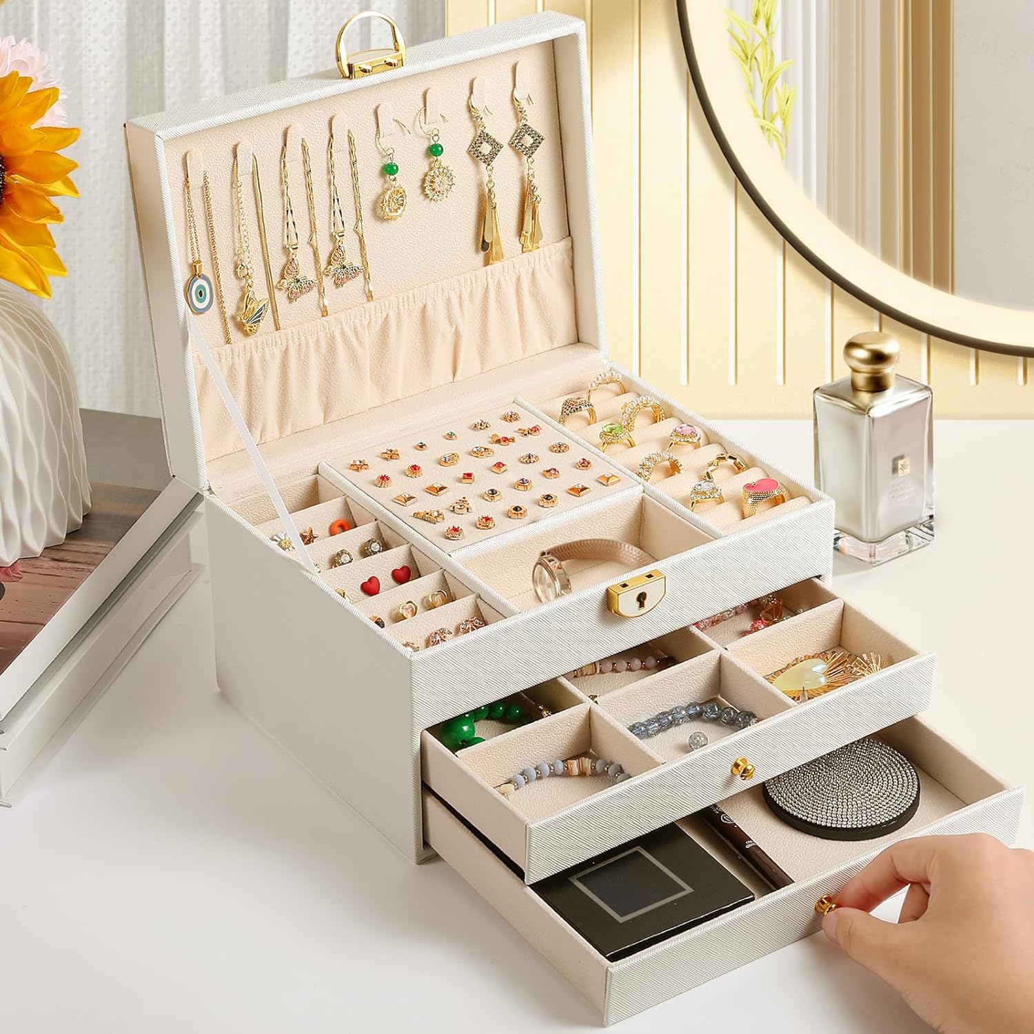 3 Layer Jewelry Box Jewelry Holder Organizer with Jewelry Organizer